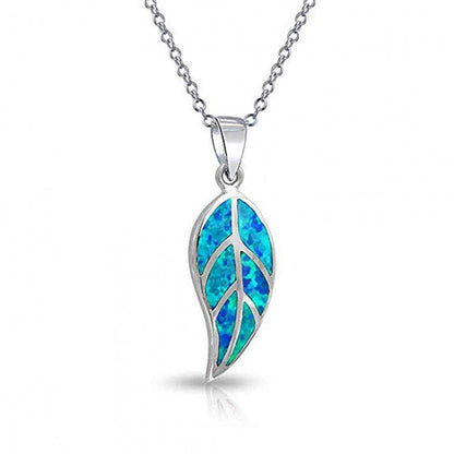 Women's Silver Plated Opal Leaf Pendant Necklace With Cable Chain