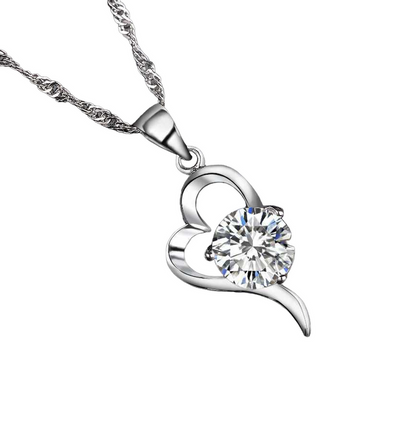 Women's Silver Plated Cubic Zirconia Heart Pendant Necklace