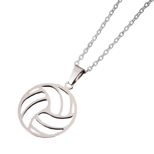 Men's Silver Plated Volleyball Pendant Necklace With Cable Chain