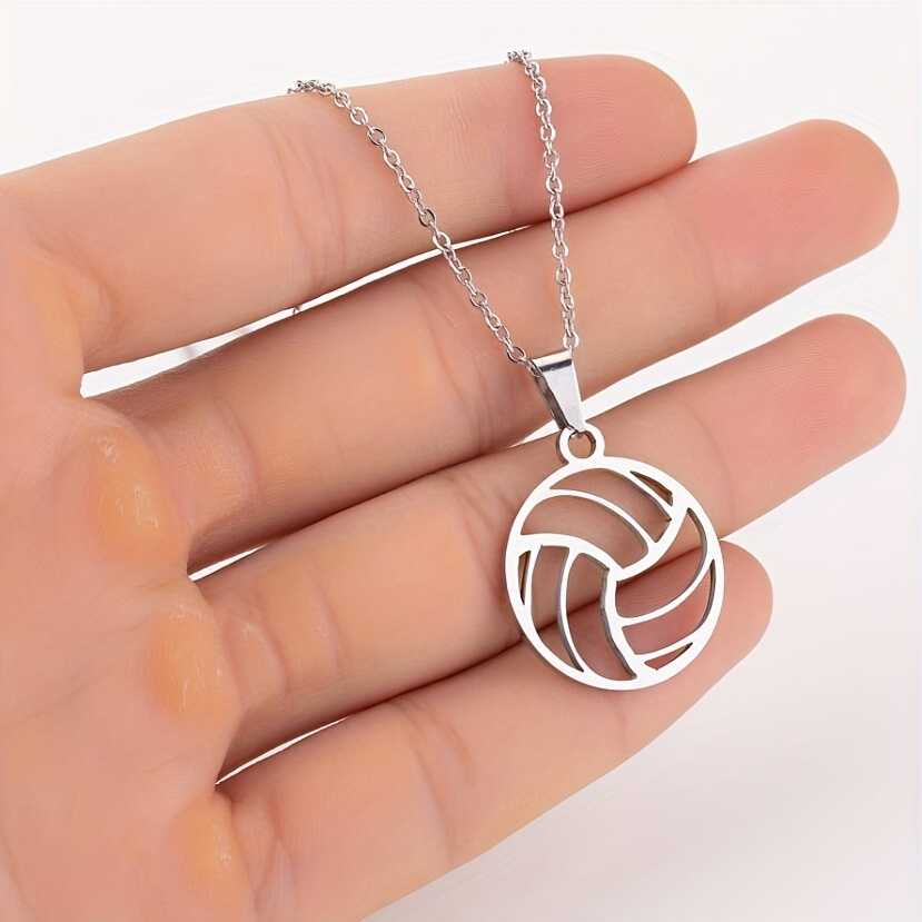 Men's Silver Plated Volleyball Pendant Necklace With Cable Chain