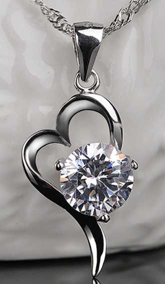 Women's Silver Plated Cubic Zirconia Heart Pendant Necklace