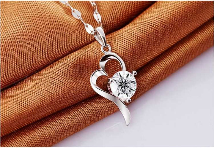 Women's Silver Plated Cubic Zirconia Heart Pendant Necklace