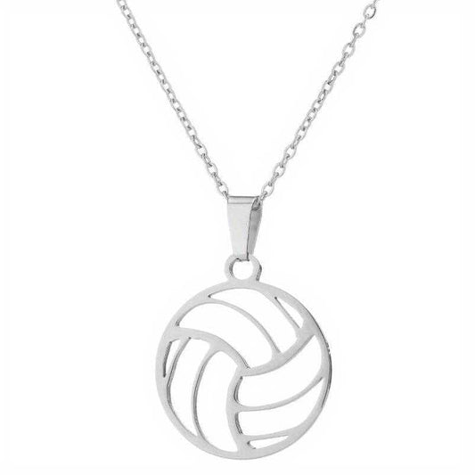 Men's Silver Plated Volleyball Pendant Necklace With Cable Chain