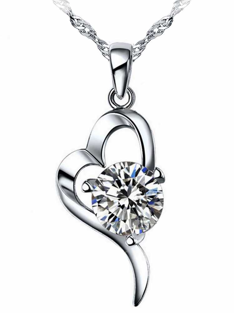 Women's Silver Plated Cubic Zirconia Heart Pendant Necklace